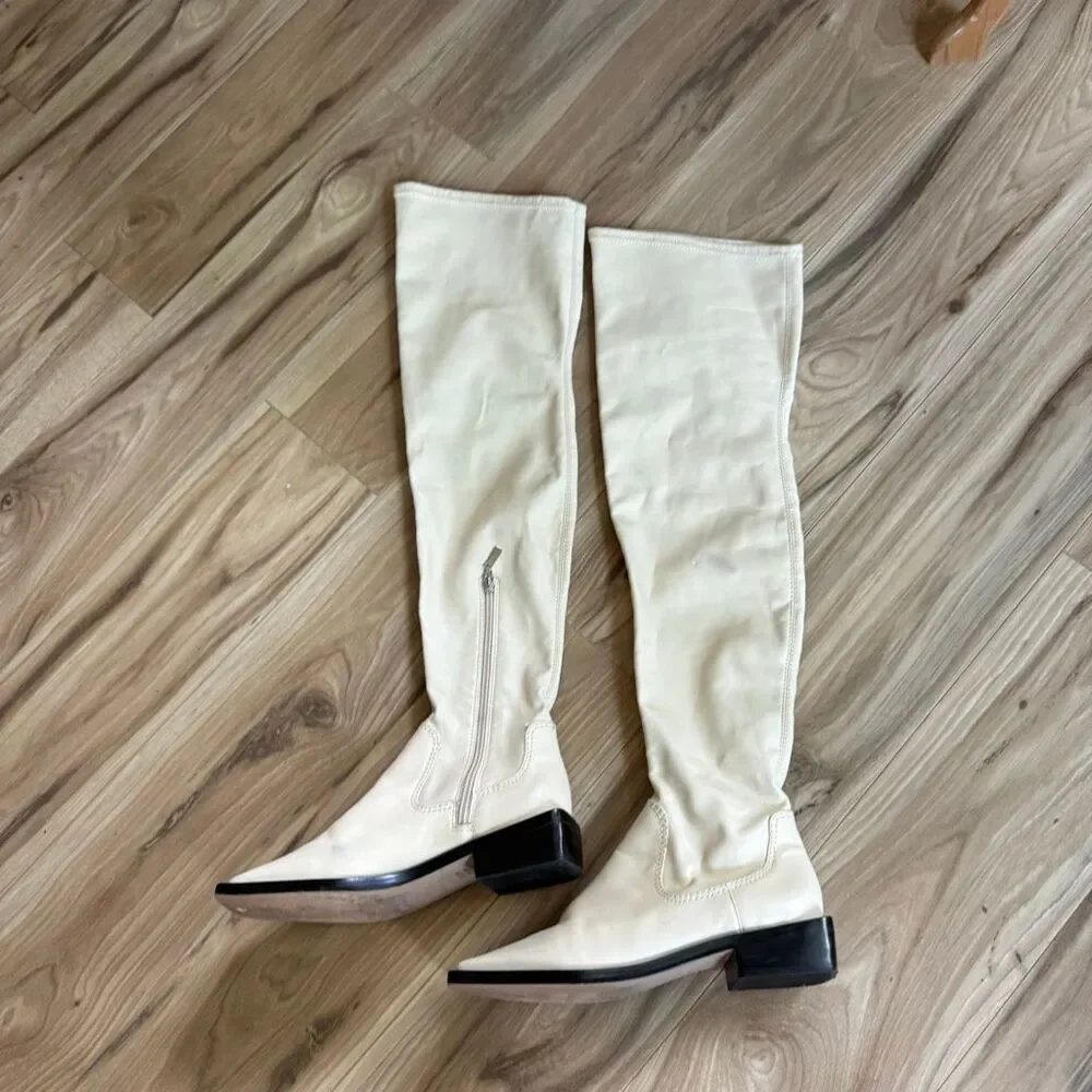 Schutz Womens Egg Shell Guily Up Square Toe Over The Knee High Boots Size 7
